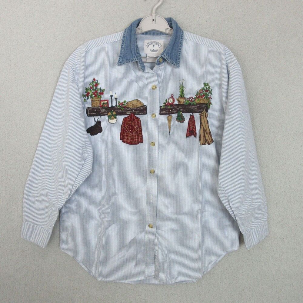 Vintage Solutions‎ Original Shirt Women’s Large Denim Fall Winter Embroidery